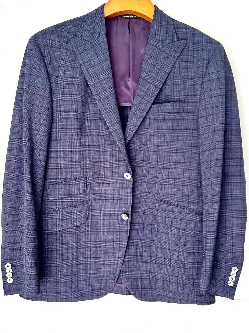 100% Wool Men's Blue Windowpane Sport Coat - Tailored Modern Fit